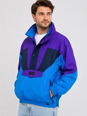 Edelweiss Mens Vintage Nylon Jacket Coat Size Medium Blue Purple Ski Winter Y2K